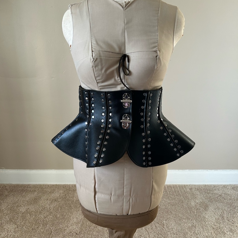 Black Studded Peplum Corset Belt
